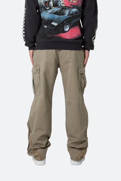 Zipper Denim Cargo Pants - Khaki