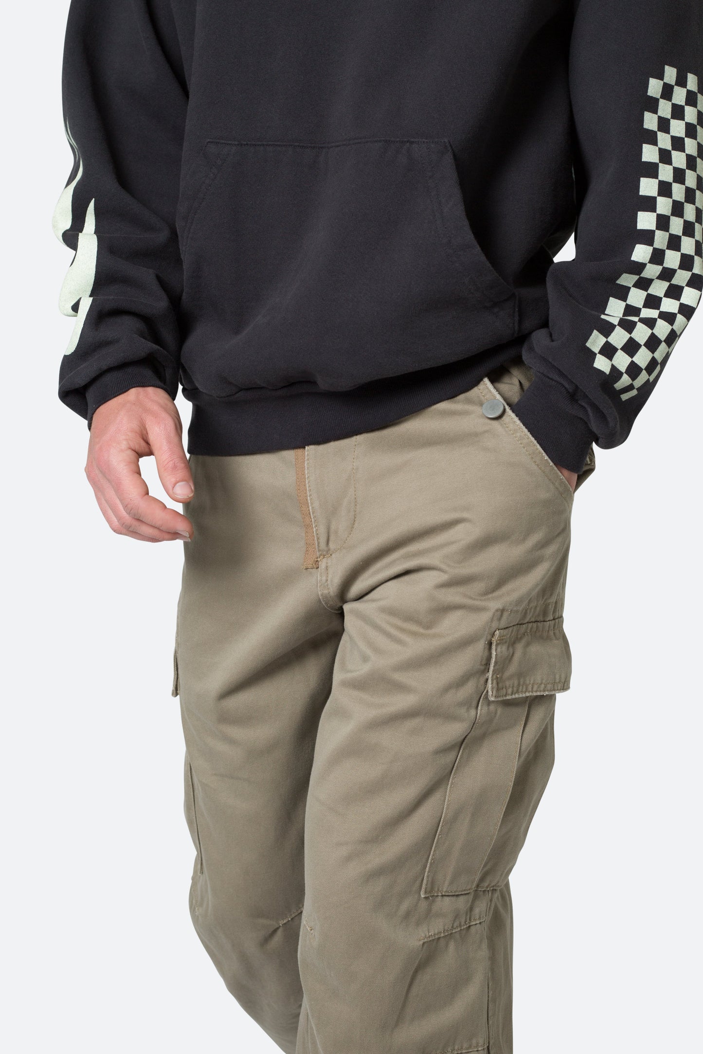 Zipper Denim Cargo Pants - Khaki