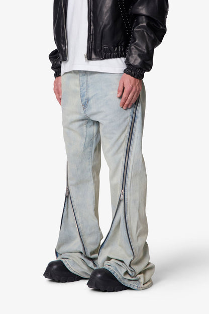 Zipper Extra Flare Denim - Light Vintage