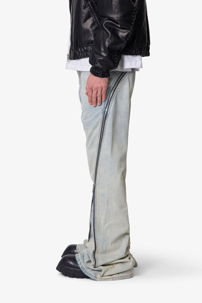 Zipper Extra Flare Denim - Light Vintage
