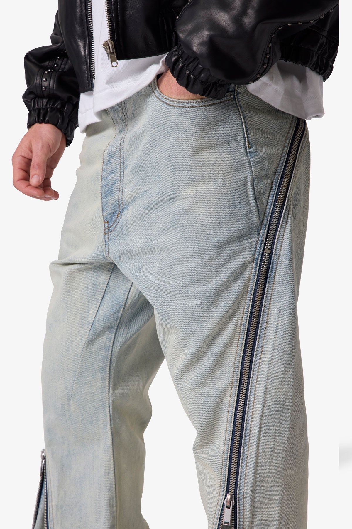 Zipper Extra Flare Denim - Light Vintage