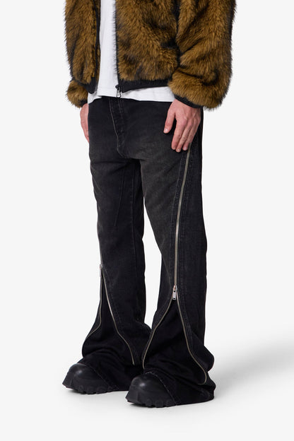 Zipper Extra Flare Denim - Vintage Black