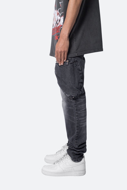 Zipper Inseam Cargo Denim - Washed Black