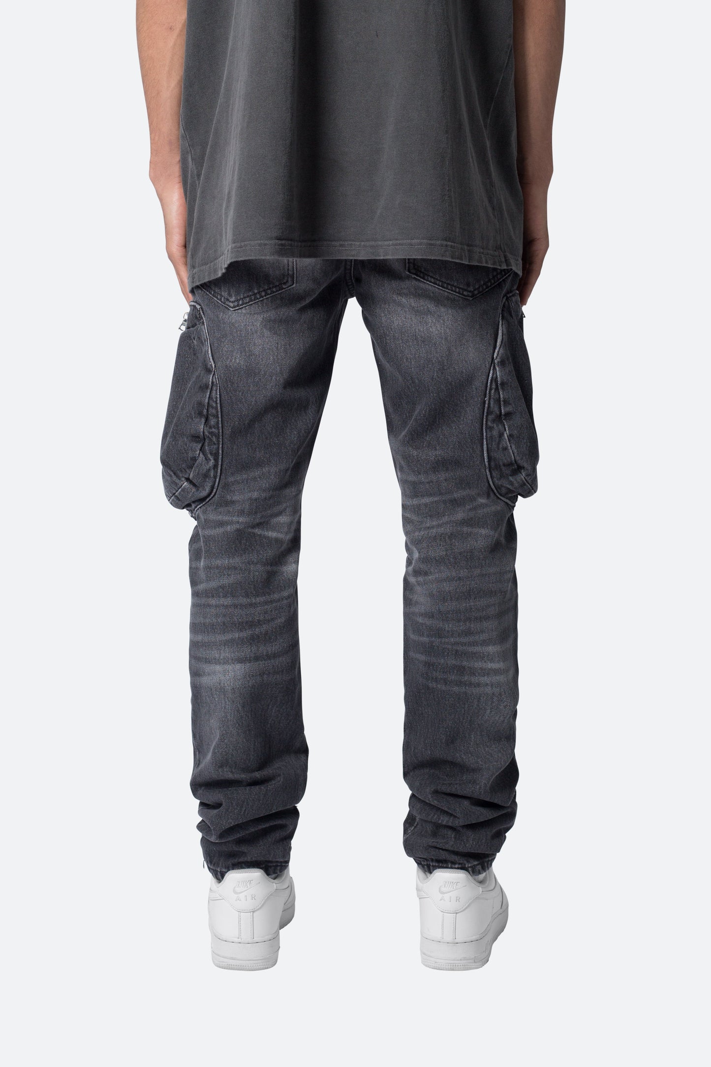 Zipper Inseam Cargo Denim - Washed Black