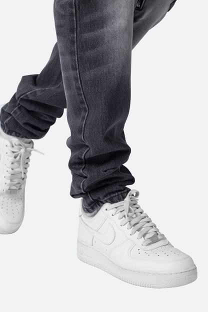 Zipper Inseam Cargo Denim - Washed Black