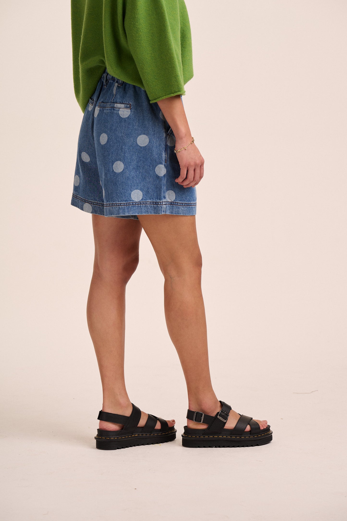 Olive Pleated Denim Shorts - Polka Dot