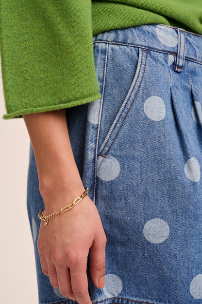 Olive Pleated Denim Shorts - Polka Dot