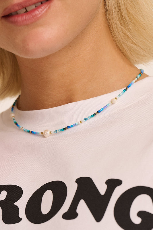 Ocean Blue Bead & Pearl Necklace