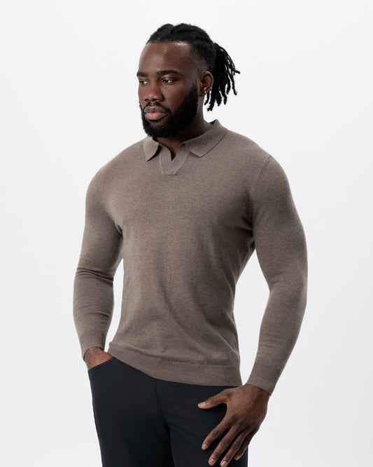 Buttonless Sweater Polo - Brown