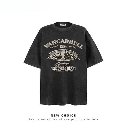 American vintage street T-shirt retro men's summer loose half sleeve