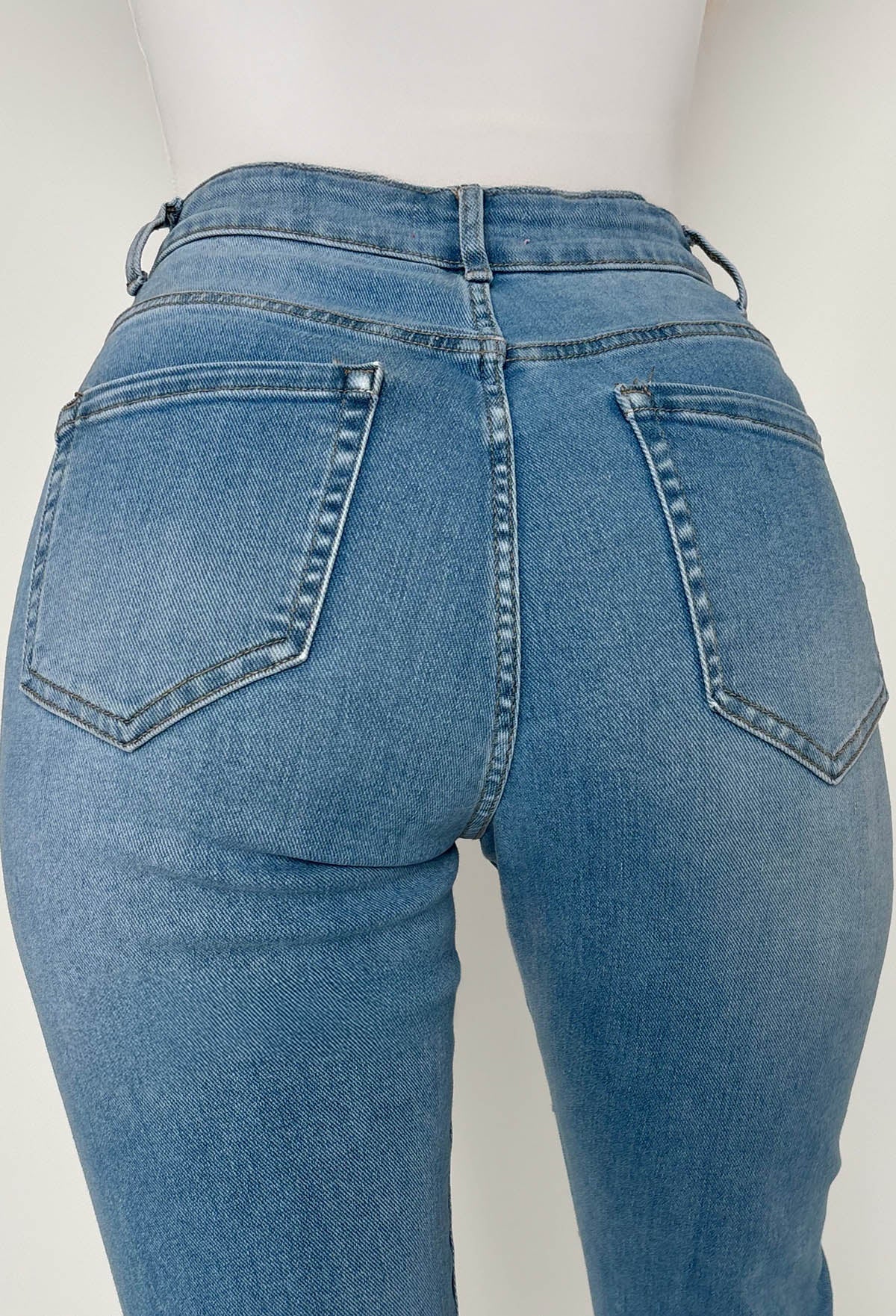 Fierce Forever Mid Blue Stretch Distressed Turn Up Mom Jeans
