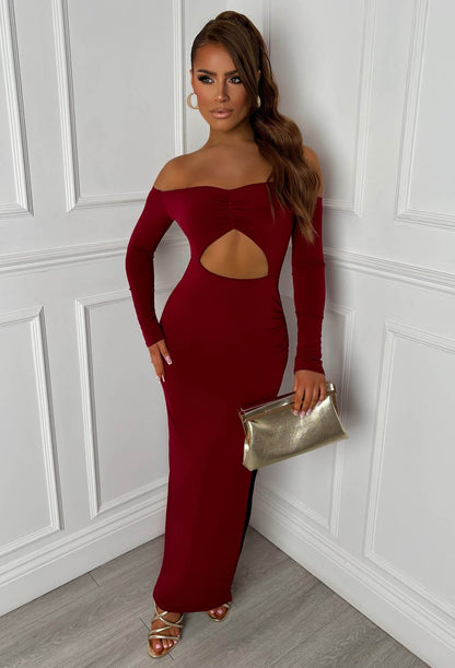Finlay Burgundy Cut Out Maxi Dress