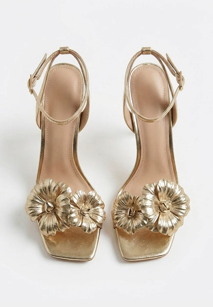Floral Paradise Gold Flower Stiletto Heel Sandals