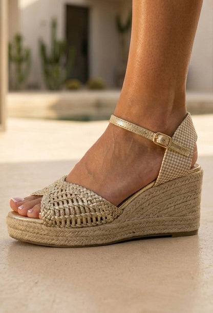 Florida Gold Raffia Woven Wedges
