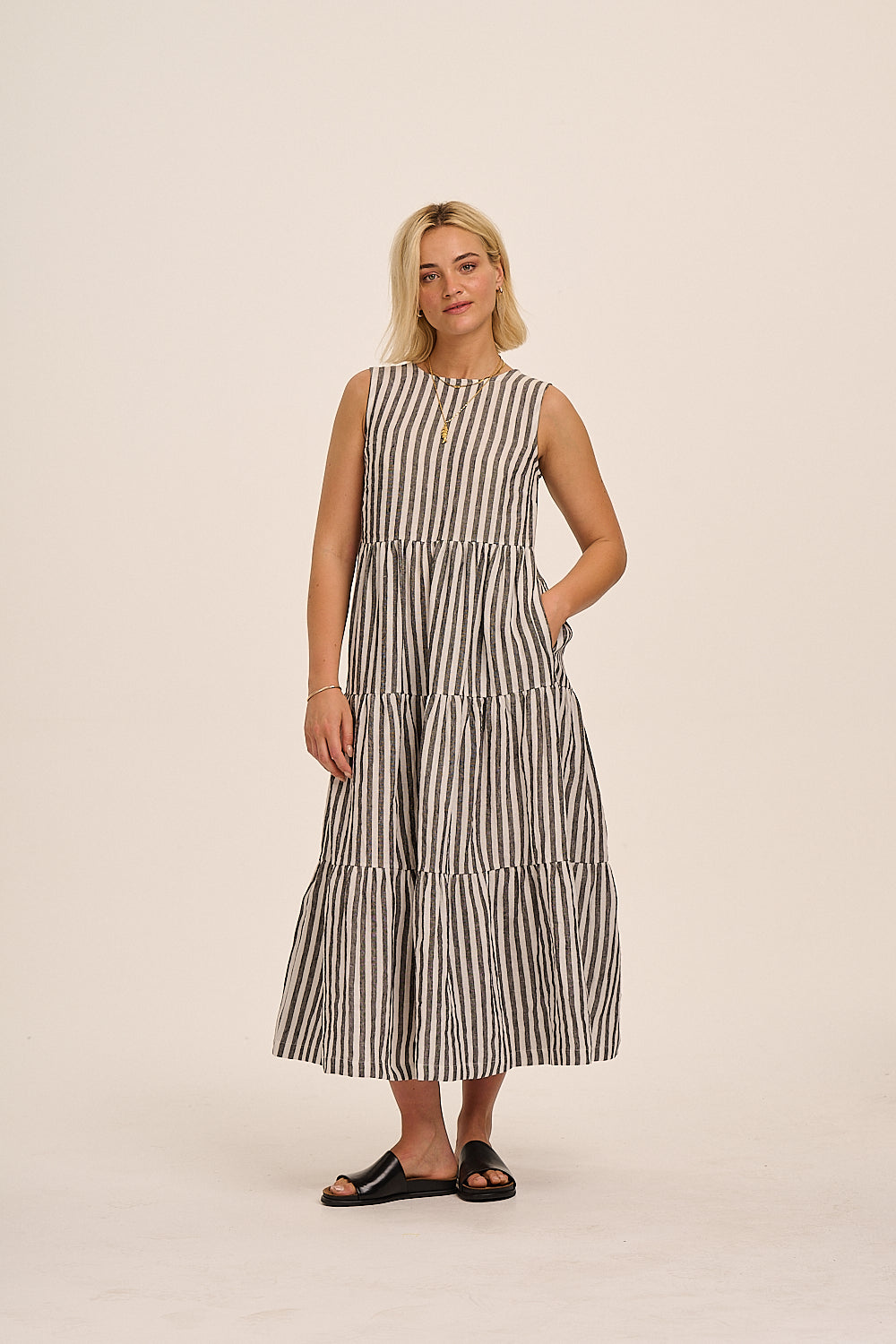 Frankie Linen Dress - Humbug Stripe