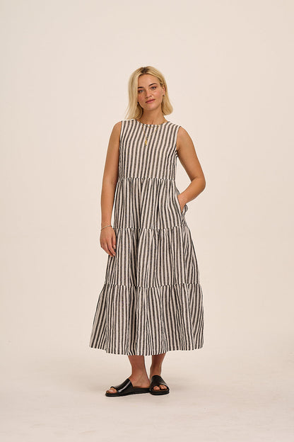Frankie Linen Dress - Humbug Stripe