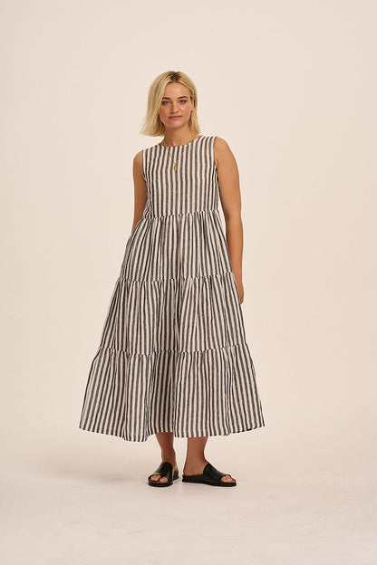 Frankie Linen Dress - Humbug Stripe