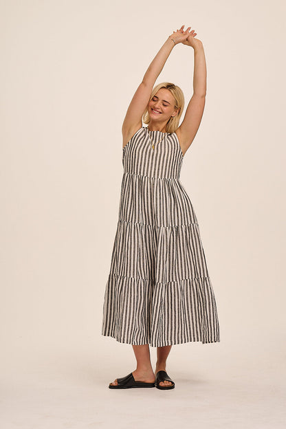 Frankie Linen Dress - Humbug Stripe