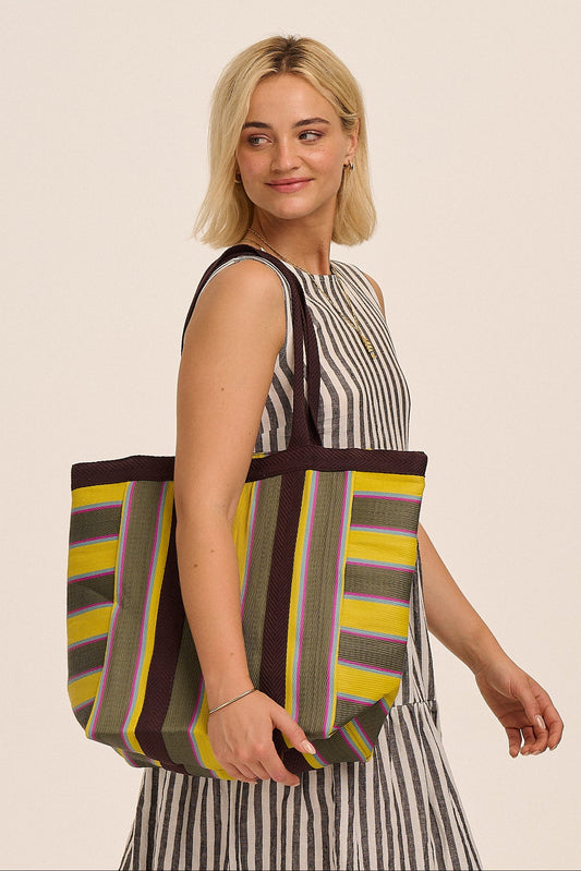 Recycled Nylon Easy Bag - Yellow & Khaki
