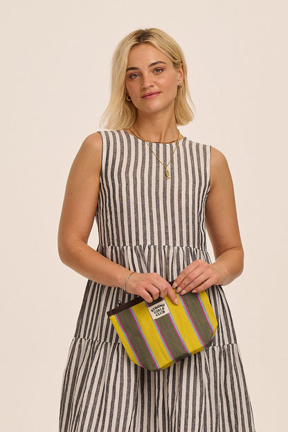 Recycled Nylon Striped Pouch - Yellow & Khaki