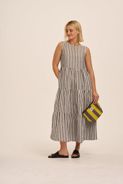 Recycled Nylon Striped Pouch - Yellow & Khaki