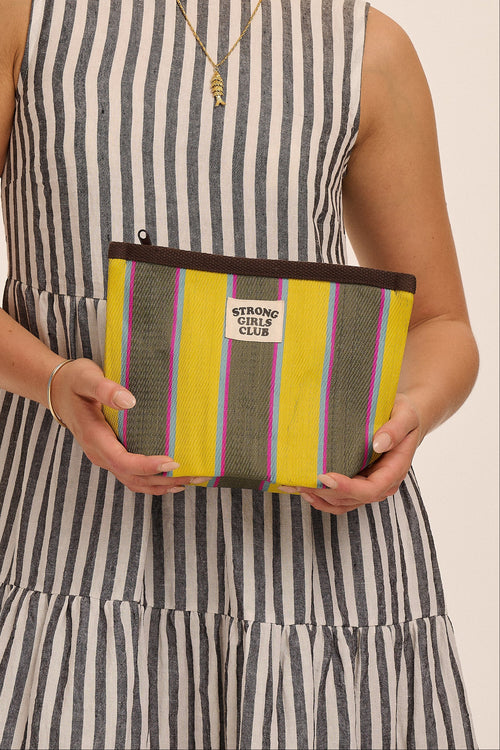 Recycled Nylon Striped Pouch - Yellow & Khaki