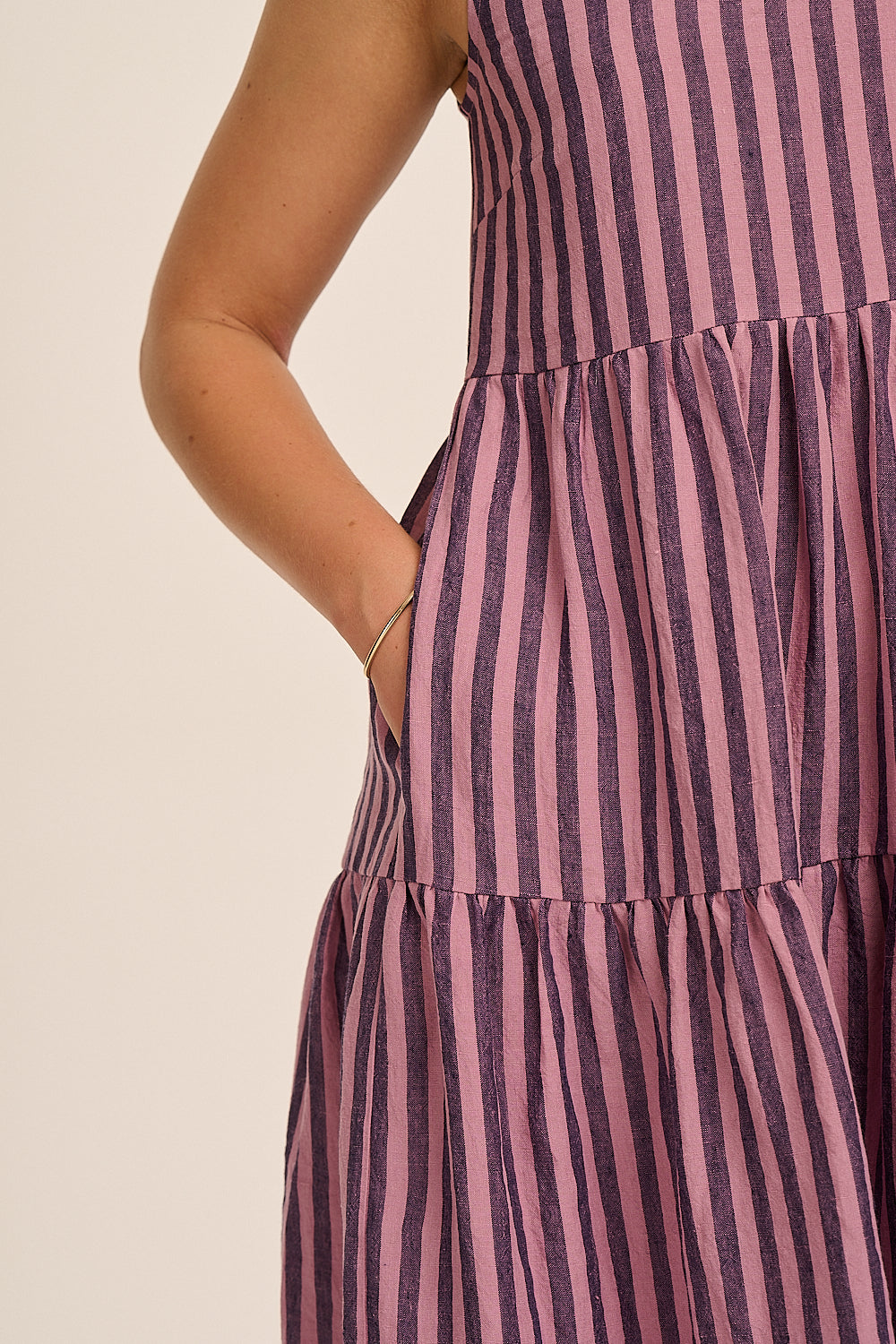Frankie Linen Dress - Purple & Pink Stripe
