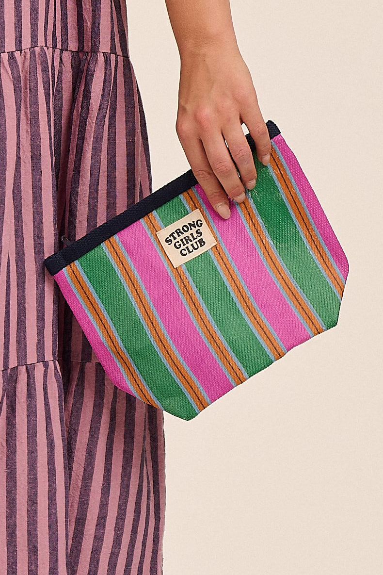 Recycled Nylon Striped Pouch - Pink & Green