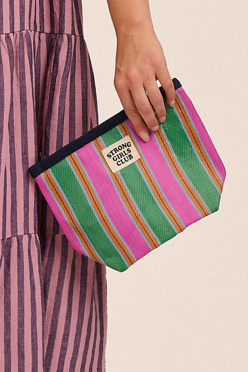 Recycled Nylon Striped Pouch - Pink & Green