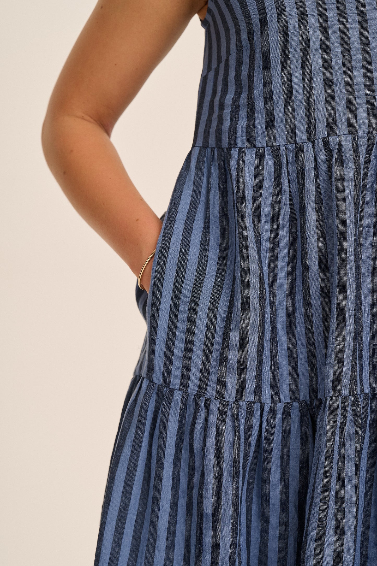Frankie Linen Dress - Tonal Blue Stripe