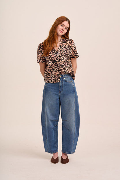 Lola Button Front Leopard Linen Top
