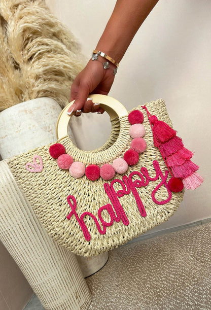Grecian Glam Pink Embellished Straw Bag