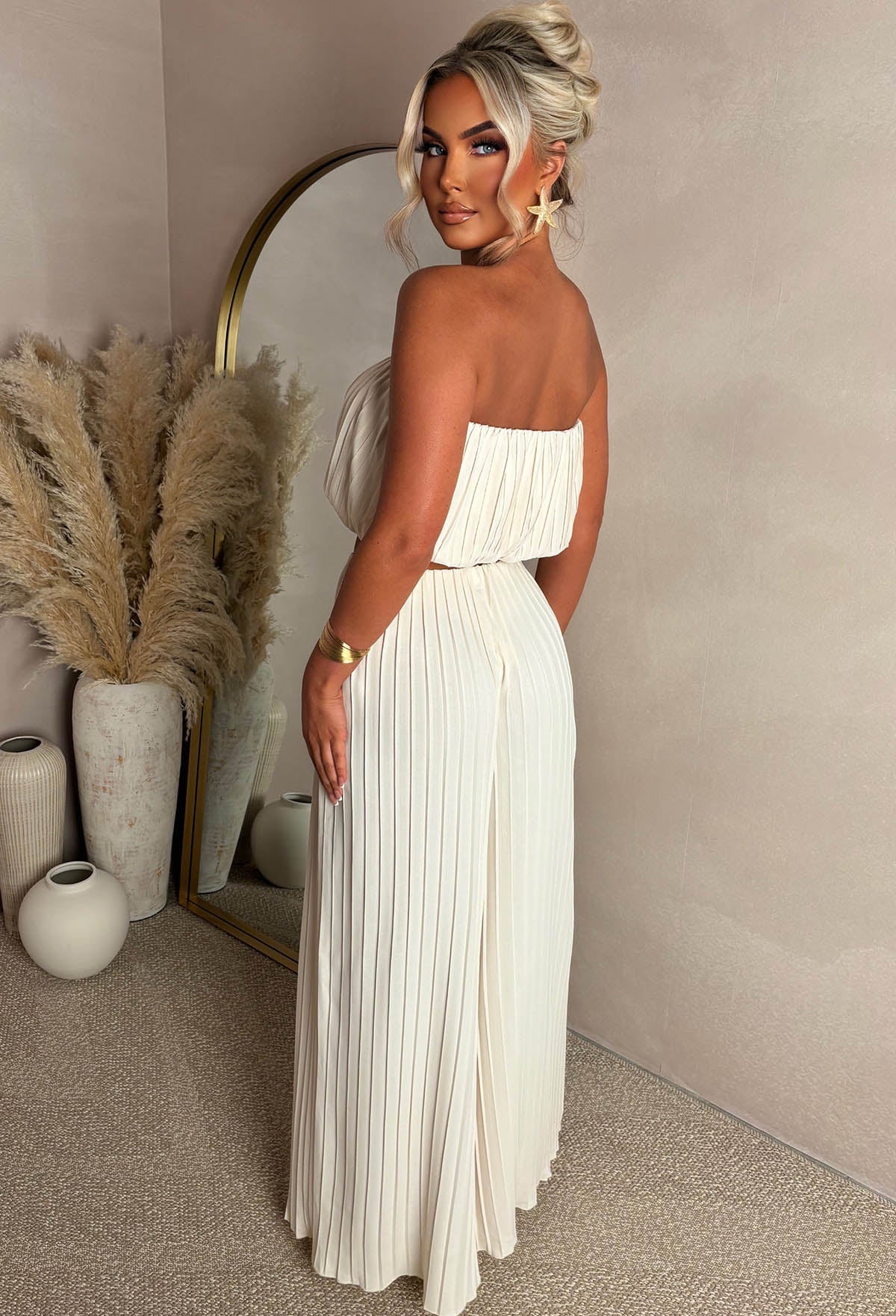 Hearts Delight Cream Plisse Trouser Co-Ord