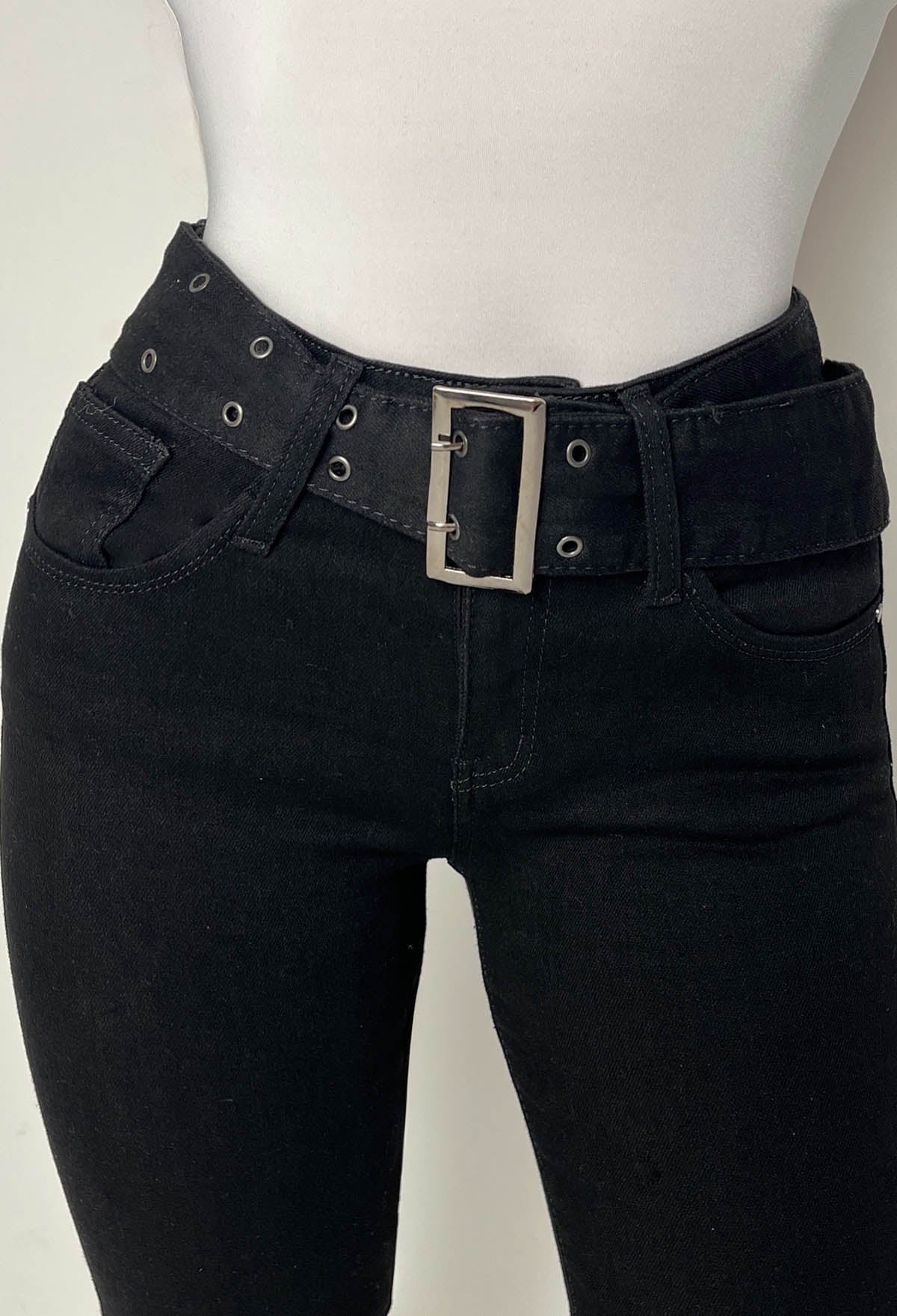 Hot As Hell Black Low Rise Stretch Belted Flare Jeans