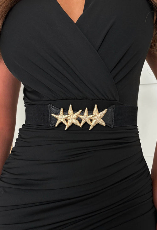 Hot Tropic Black Starfish Detail Elasticated Belt