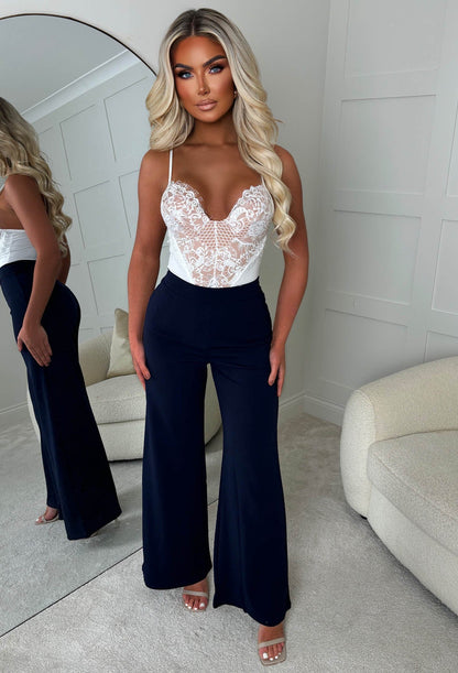 I See Fire Navy High Waisted Wide Leg Trousers