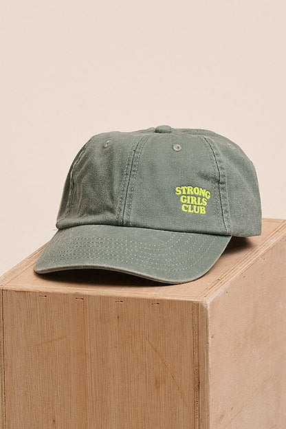 Strong Girls Club Kids Vintage Wash Slogan Cap - Sage Green