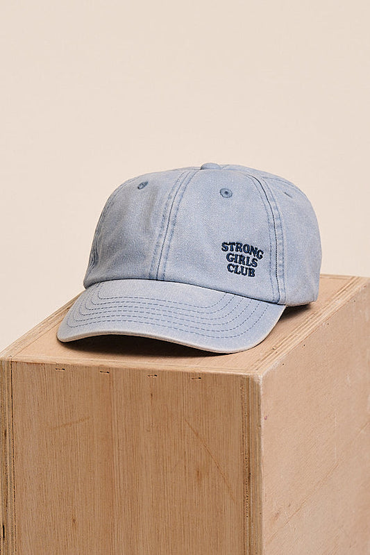 Strong Girls Club Kids Vintage Wash Slogan Cap - Light Denim