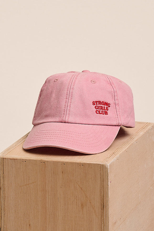 Strong Girls Club Kids Vintage Wash Slogan Cap - Dusky Pink