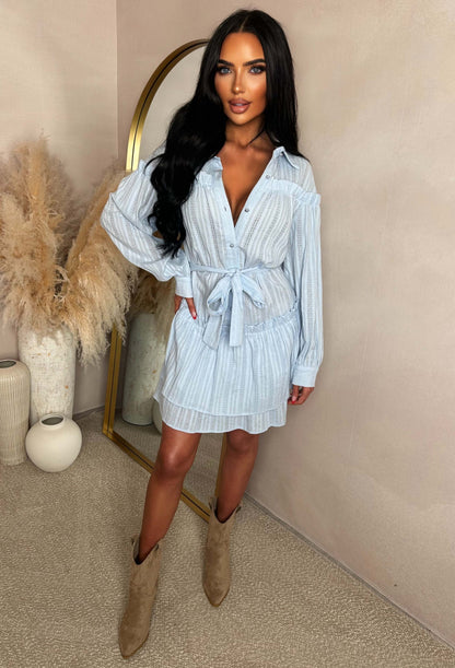 Kiss Me Sweetheart Blue Ruffle Mini Dress With Tied Bow