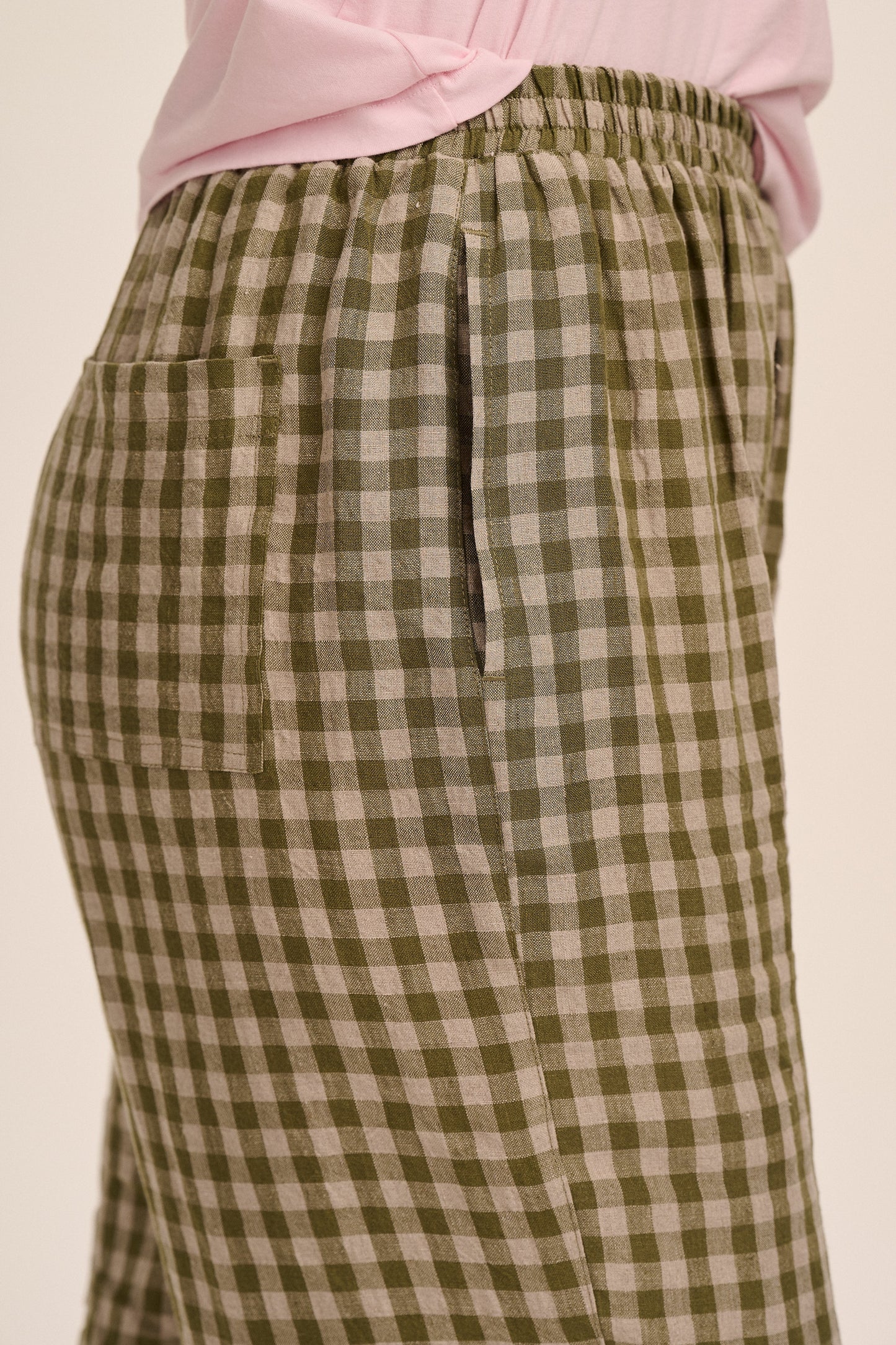 Peggy Linen Trousers - Sage & Sand Gingham