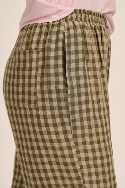 Peggy Linen Trousers - Sage & Sand Gingham