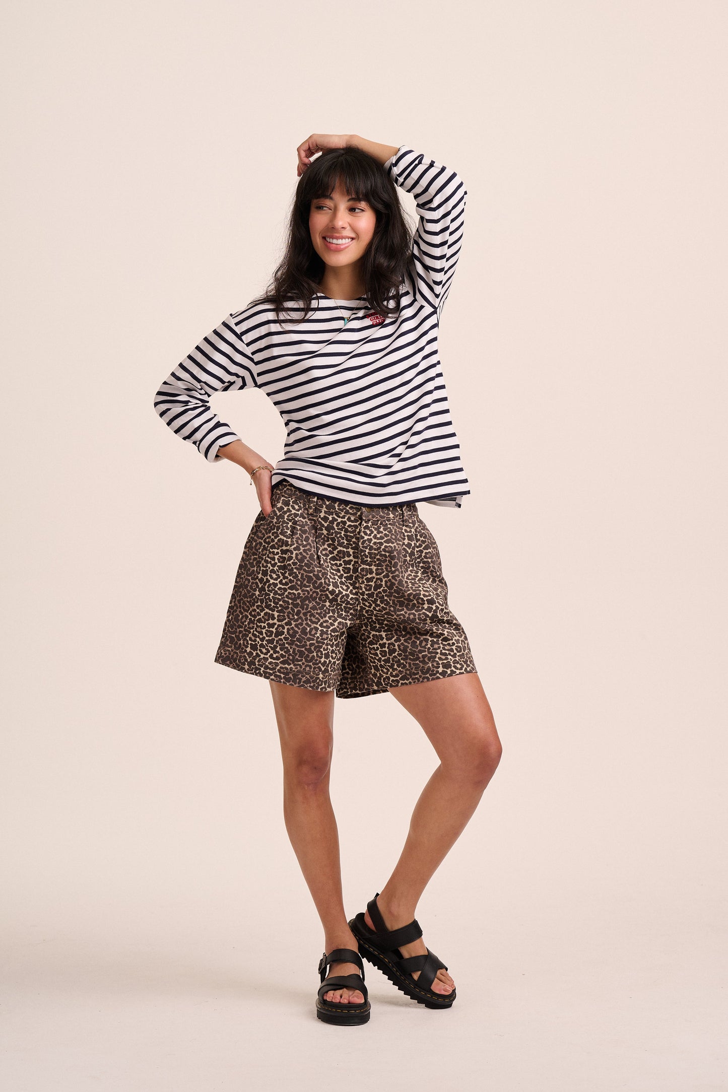 Olive Pleated Denim Shorts - Leopard