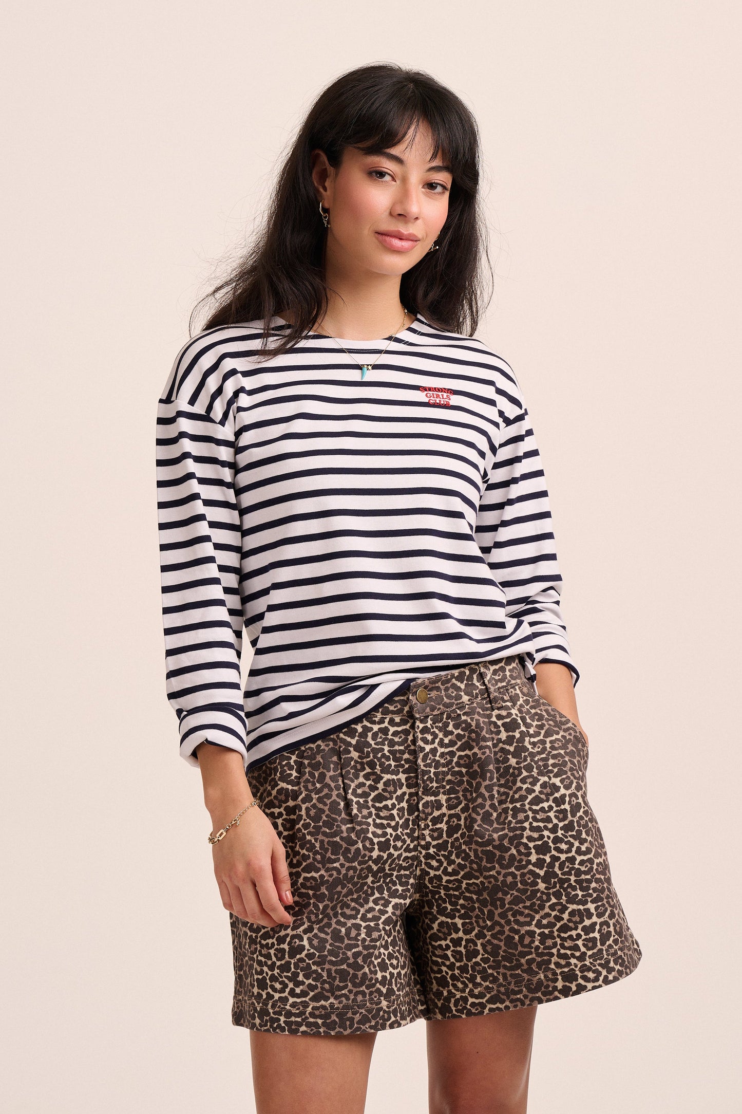 Strong Girls Club Breton TShirt - White/Navy