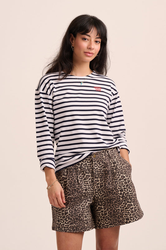 Strong Girls Club Breton TShirt - White/Navy