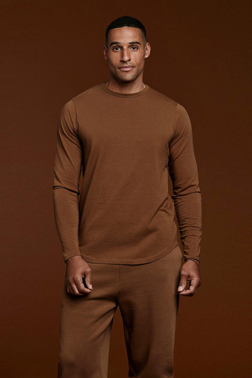 Long Sleeve Curved Hem T-Shirt | Chocolate