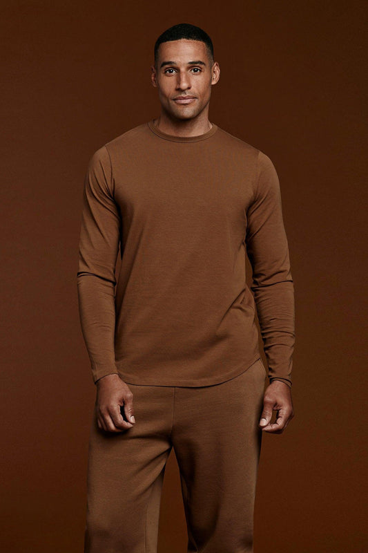 Long Sleeve Curved Hem T-Shirt | Chocolate