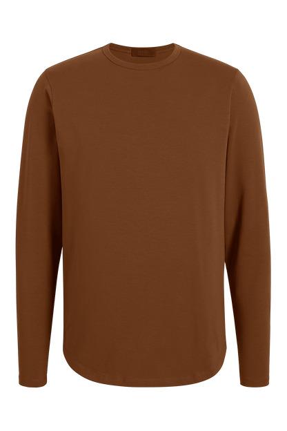 Long Sleeve Curved Hem T-Shirt | Chocolate