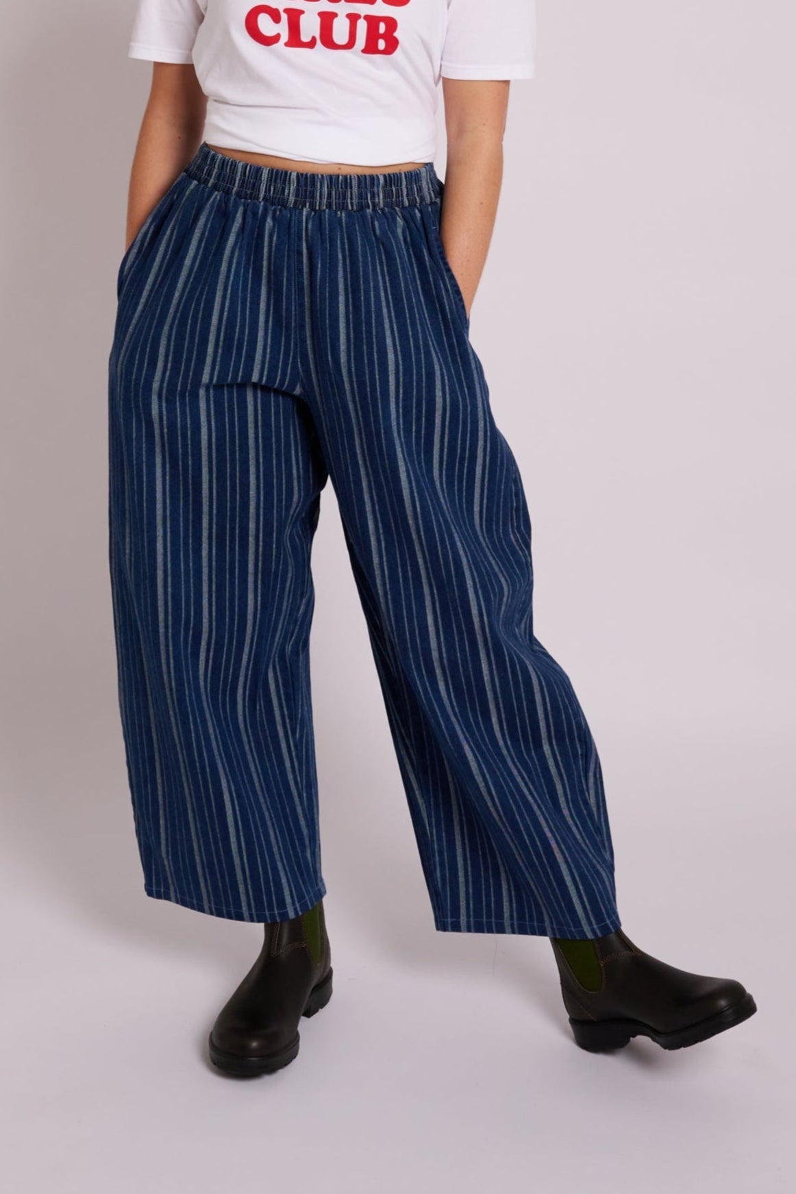 Ottie Trousers - Textured Denim Stripe