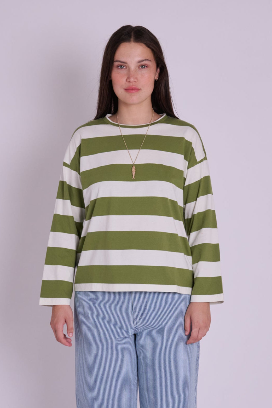 Eline Stripe TShirt - Olive Green